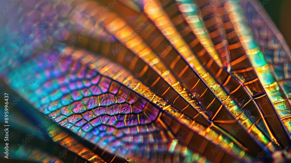 Aufkleber macro image of a dragonfly wing showing the iridescent colors and vein structure