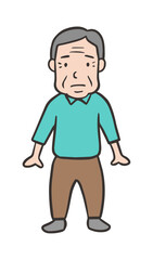 正面を向いて立っている初老の男性