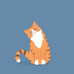 Vector illustration of a cute happy ginger cat that is sitting.