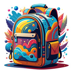 A backpack with abstract and vibrant patterns