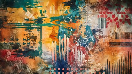 Fototapeta premium Textured abstract paint on canvas background grunge art wallpaper colorful wall pattern in vintage design paper old artistic brush strokes backdrop decorative retro watercolor draw illustration