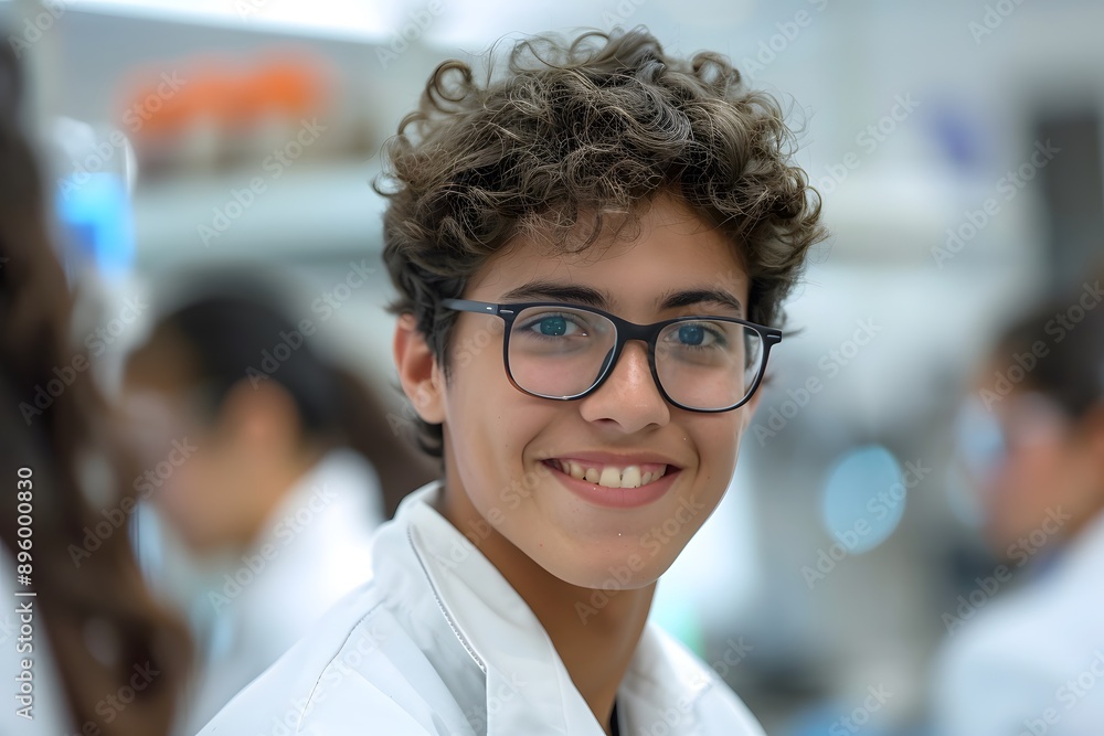 Poster young scientist smiling in a laboratory setting