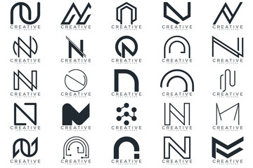 Mega logo collection, Abstract letter N logo design. icons for business