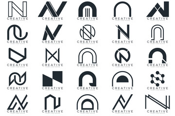 Mega logo collection, Abstract letter N logo design. icons for business