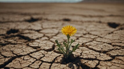 Beautiful flower in dry and cracked soil, concept of hope.