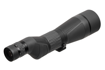 Modern spyglass. Long-range observation device. Monocular isolate on a white back