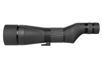 Modern spyglass. Long-range observation device. Monocular isolate on a white back