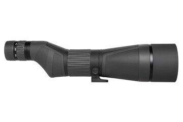 Modern spyglass. Long-range observation device. Monocular isolate on a white back
