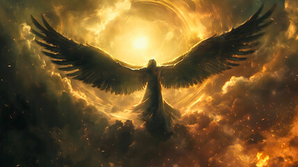 Lucifer, the first fallen angel who rebelled against God, leading his revolt with other angels but was ultimately destroyed in his own rebellion.