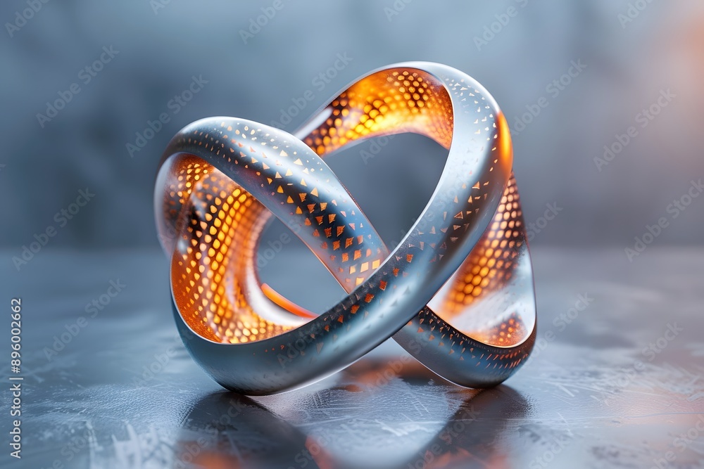 Poster intricate metallic sculpture with illuminated patterns