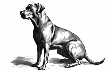 Obraz premium Black and white Vintage engraved art of a dog isolated on white background, ink sketch illustration, simple vector art design 