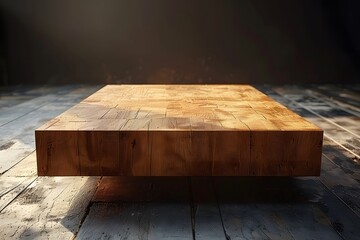 Elegant Wooden Table on Rustic Floor with Soft Lighting