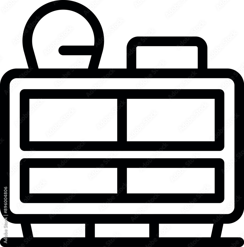 Poster simple line art icon depicting a shelf unit holding a clock and books, perfect for minimalist interi