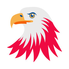 A cartoon eagle with red and white feathers. The eagle has a fierce look on its face. The feathers are very detailed and the colors are vibrant