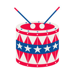 A red, white and blue drum with stars and a red and blue stripe
