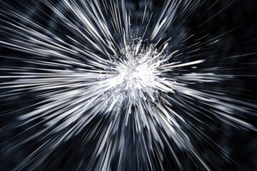 Dynamic white burst on a black background, creating an intense visual contrast, evoking sensations of energy and movement, perfect for modern art and design themes.