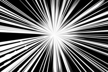 Dynamic starburst pattern, striking black and white design, radiating lines create a bold visual effect, emphasizing movement and energy in a captivating composition