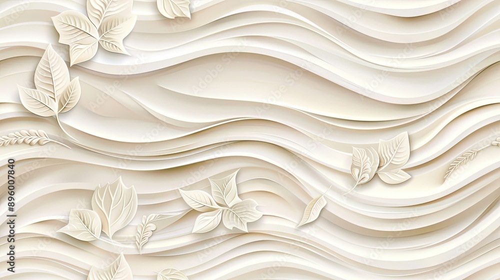 Aufkleber a close-up of a textured background with white and pink 3d feathers on a wavy surface seamless patte