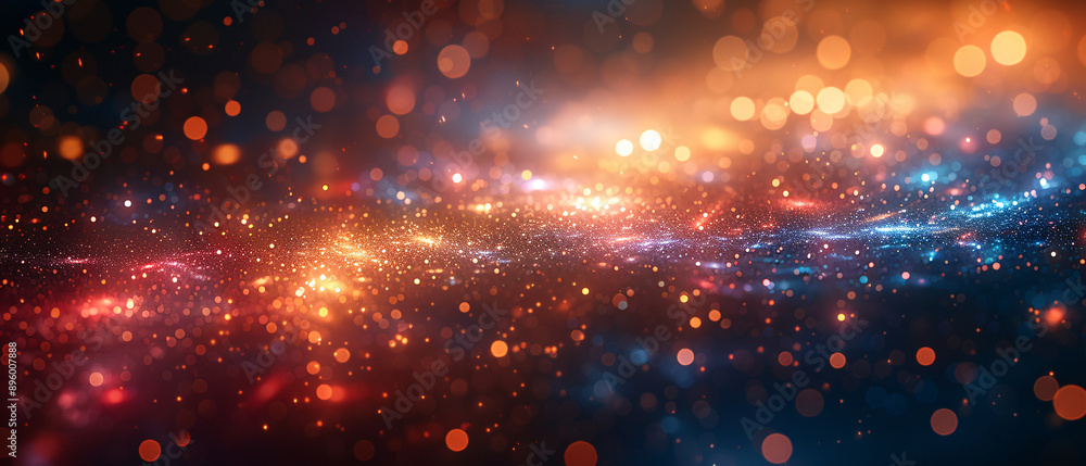 Poster abstract blue and orange bokeh background with glitter and sparkles, abstract blue and orange bokeh 