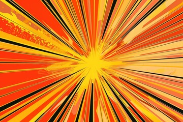 Vibrant Orange Radial Burst in Comic Style, an energetic explosion of color with dynamic lines...