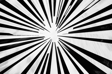 Dynamic Radial Starburst in Black and White, an abstract composition featuring bold, sweeping lines radiating outward to create a sense of movement and energy.