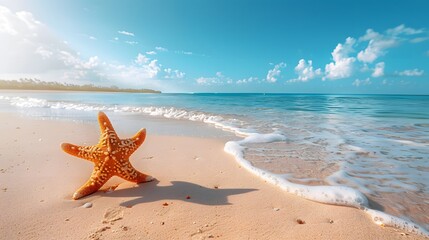 A Serene Beach Scene with a Starfish at the Water's Edge