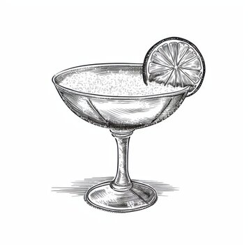 recommend clip art: Black and white Vintage engraved art of a Margarita isolated on white background, ink sketch illustration, simple vector art design, highly detailed line art, high contrasty. 