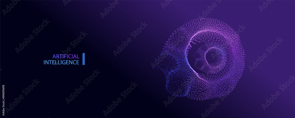 Poster technology ai round particles dots banner. cosmos big data neon background. artificial intelligence 