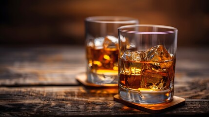 Elegant Glasses of Whiskey on a Rustic Wooden Table