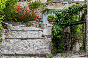 Eus, France. 05-24-2024 . Cobbled street in the city of Eus in France.