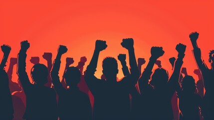 Youth and activists with raised fists, symbolizing protest, change, and social unity in a civil march