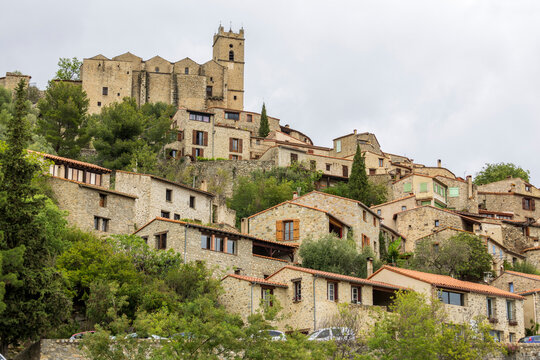 Eus, France. 05-24-2024 .Panoramic view of the  city of Eus in France.