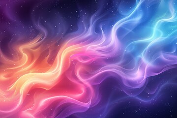 Obraz premium abstract image with vibrant colors resembling cosmic waves or swirling lights. The colors transition from warm oranges and pinks to cooler purples and blues