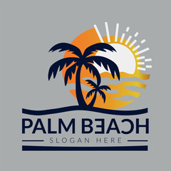 Modern palm tree beach vacation hotel vector logo design