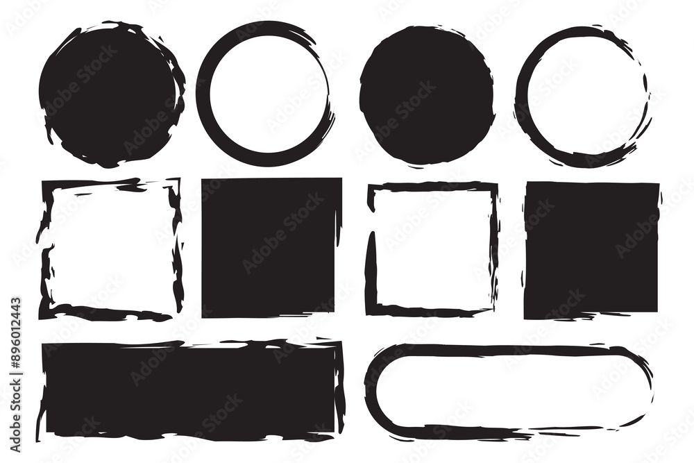 Poster grunge frame set. rough hand drawn. circle and square. vector shapes.