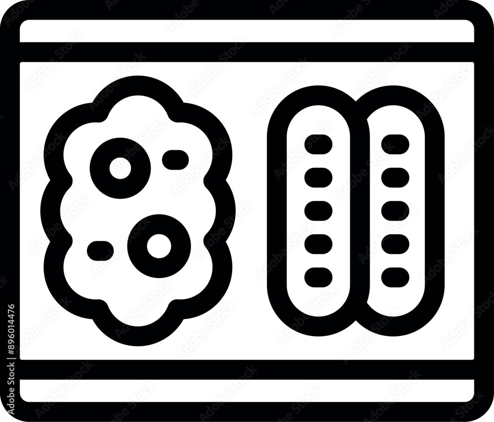 Poster simple vector icon of a lunchbox containing sausages and mashed potatoes with cutlets