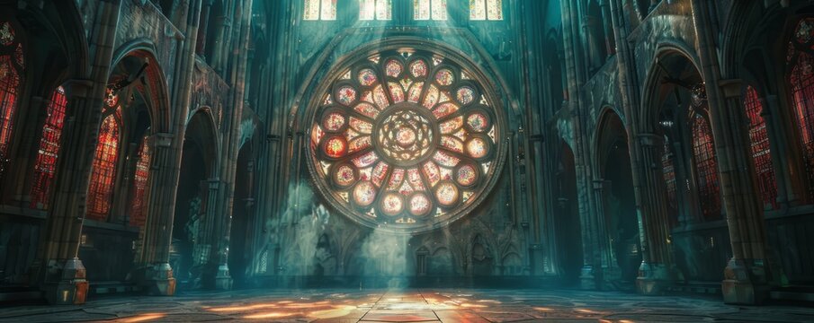 Gothic Cathedral Rose Window, 4K hyperrealistic photo