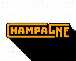 Long shadow text effect champagne typography design for wall art in yellow and white color style. Lettering vector illustration. Suitable for decoration, poster and banner.