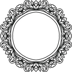 Circular vintage frame with baroque classic engraving ornament. Swirl, flourish, victorian, damask, arabesque, filigree floral element border frame vector illustration