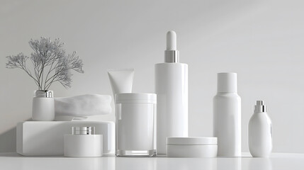 Cosmetic Bottles on White Background