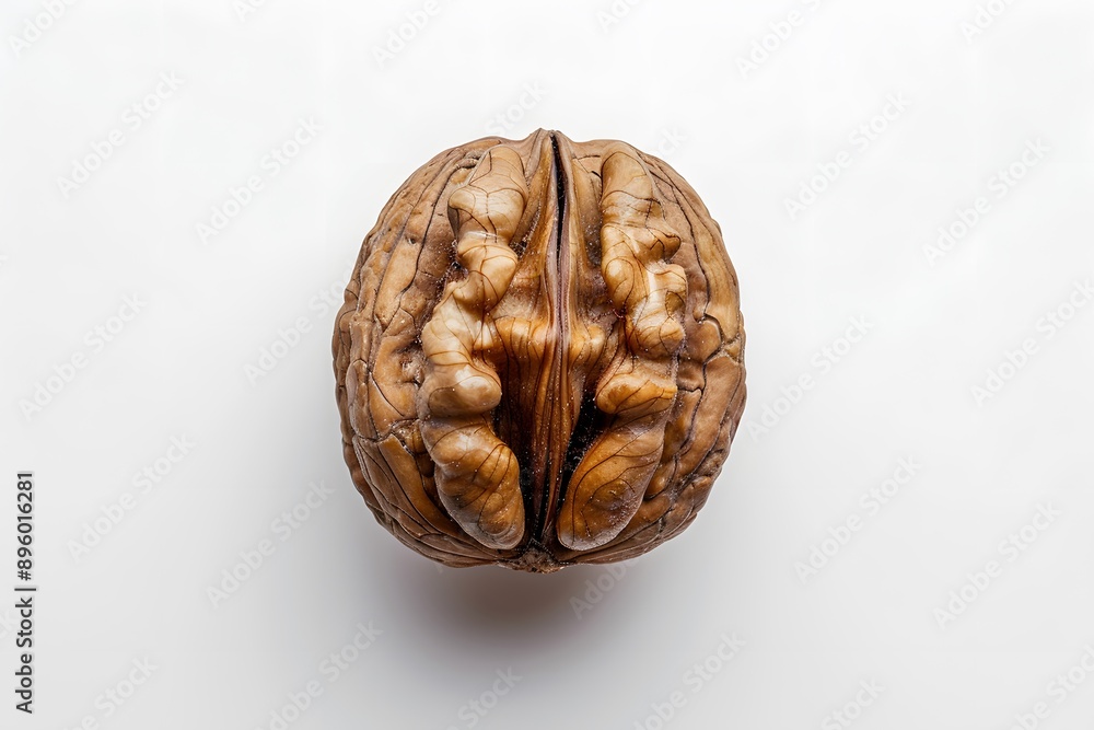 Poster close-up of a walnut shell showcasing intricate texture and natural patterns