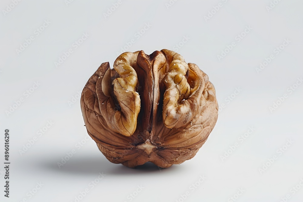 Poster close-up of a halved walnut showcasing its intricate inner structure
