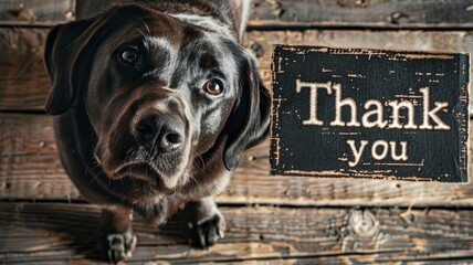 dog with a "thank you" sign
