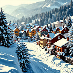 폭설이 내린 마을 풍경