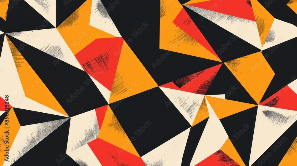 Poster a bold and graphic pattern of overlapping triangles, each filled with a contrasting color, exuding e
