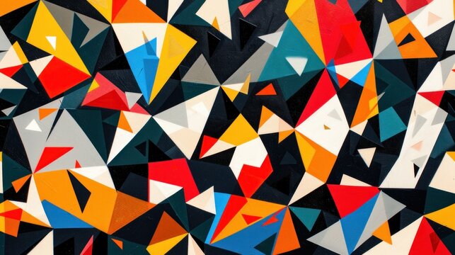 A bold and graphic pattern of overlapping triangles, each filled with a contrasting color, exuding energy and dynamism.