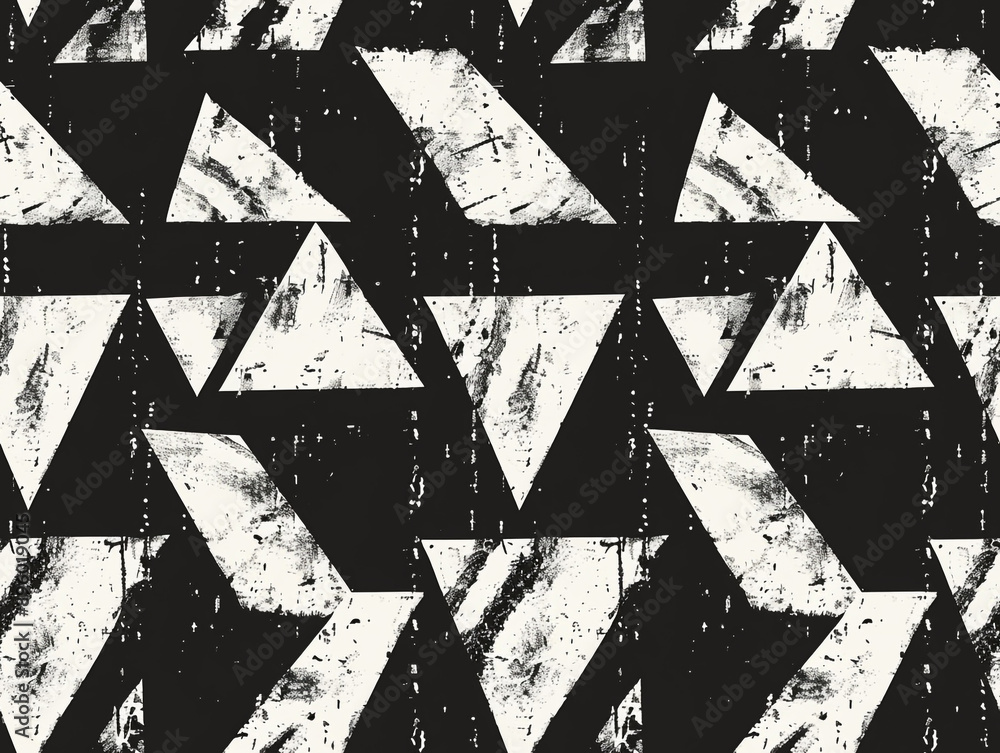 Poster a hand-drawing pattern of black and white lines in the form of triangles, chevron and zigzag style.