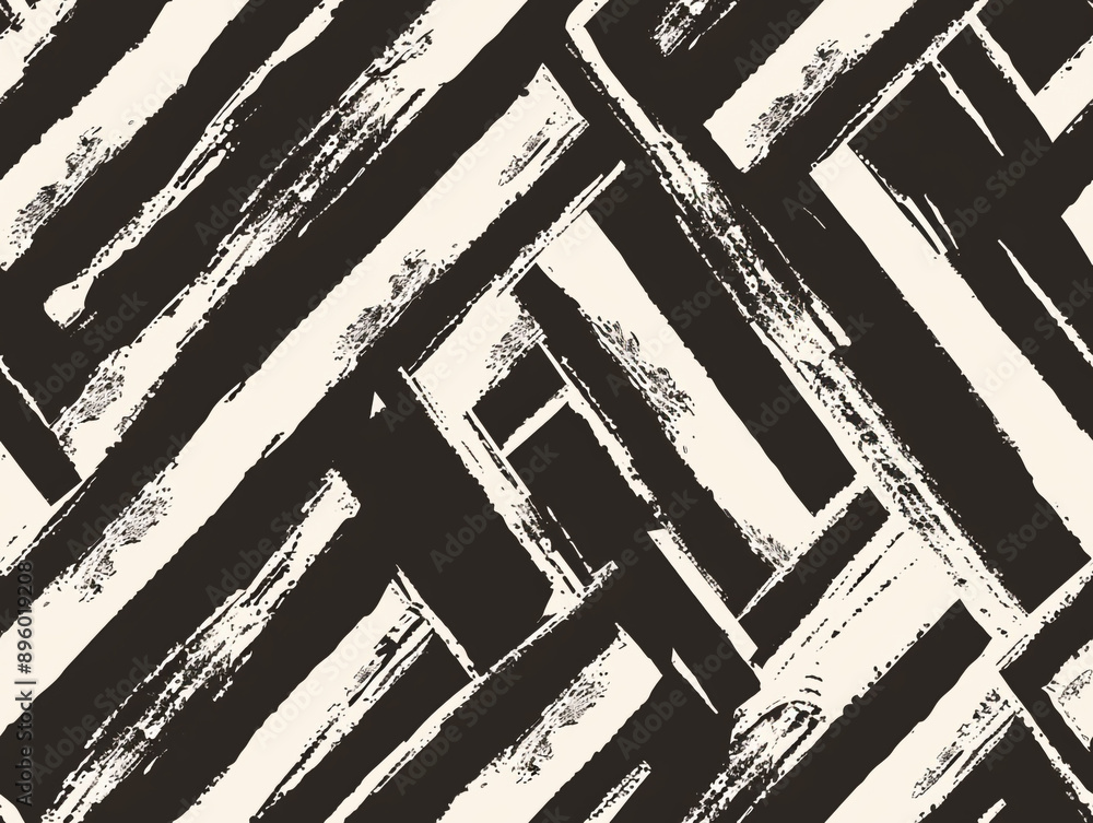 Poster a hand-drawing pattern of black and white lines in the form of triangles, chevron and zigzag style.