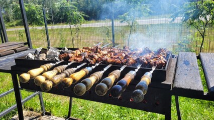 Cooking shashlik on coals