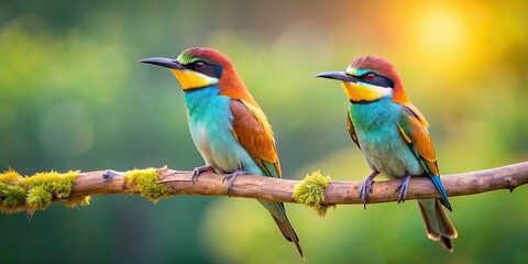 Fototapeta premium Two birds perched on a tree branch , wildlife, nature, outdoors, animals, feathers, avian, perching, tree, branch, pair